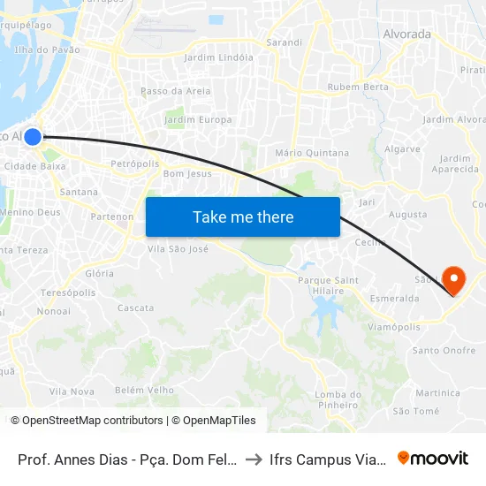 Prof. Annes Dias - Pça. Dom Feliciano to Ifrs Campus Viamão map