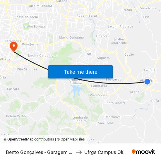 Bento Gonçalves - Garagem Viamão to Ufrgs Campus Olímpico map