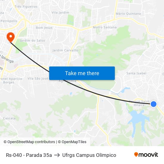 Rs-040 - Parada 35a to Ufrgs Campus Olímpico map