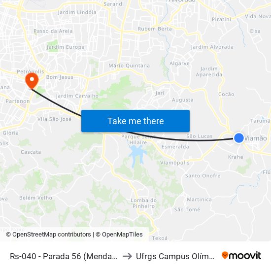 Rs-040 - Parada 56 (Mendanha) to Ufrgs Campus Olímpico map