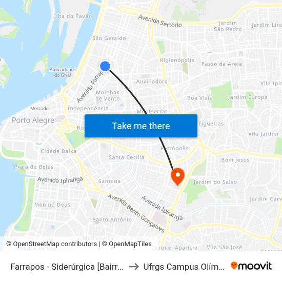 Farrapos - Siderúrgica [Bairro - C] to Ufrgs Campus Olímpico map