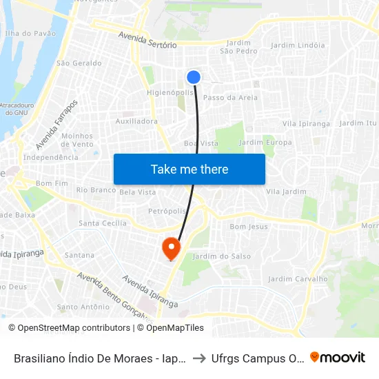 Brasiliano Índio De Moraes - Iapi [Bairro - Bc] to Ufrgs Campus Olímpico map
