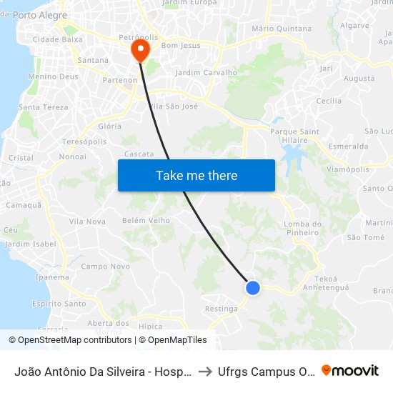 João Antônio Da Silveira - Hospital Restinga to Ufrgs Campus Olímpico map