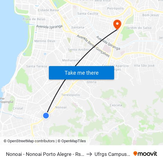 Nonoai - Nonoai Porto Alegre - Rs 91720-000 Brasil to Ufrgs Campus Olímpico map