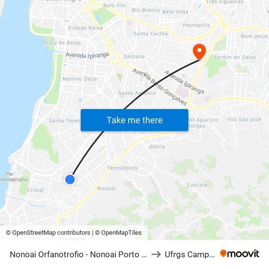 Nonoai Orfanotrofio - Nonoai Porto Alegre - Rs 90840-832 Brasil to Ufrgs Campus Olímpico map
