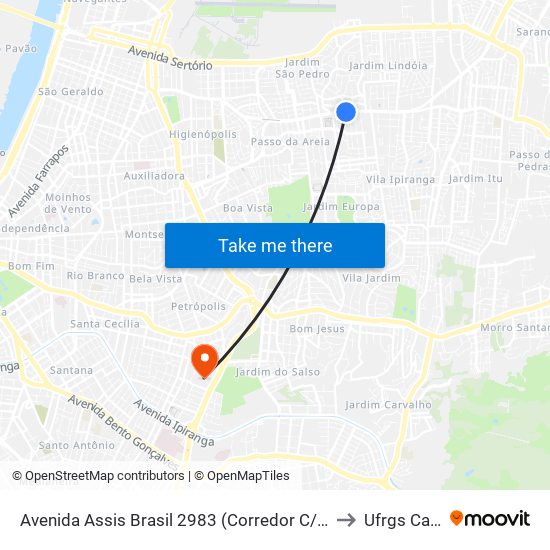 Avenida Assis Brasil 2983 (Corredor C/B) - Cristo Redentor Porto Alegre - Rs 91010-004 Brasil to Ufrgs Campus Olímpico map