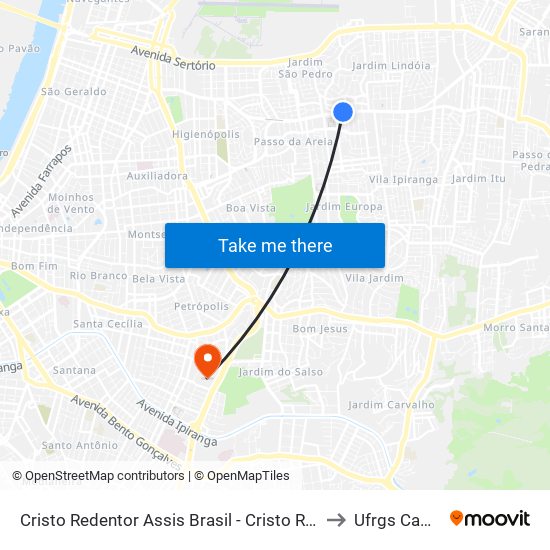 Cristo Redentor Assis Brasil - Cristo Redentor Porto Alegre - Rs 91010-001 Brasil to Ufrgs Campus Olímpico map