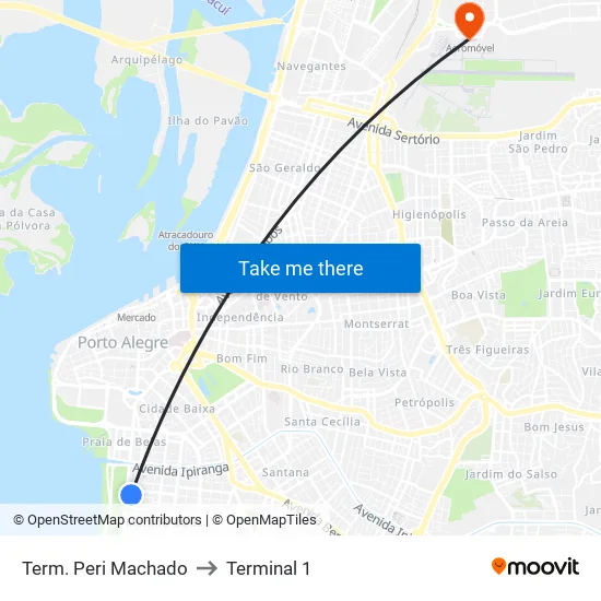 Term. Peri Machado to Terminal 1 map
