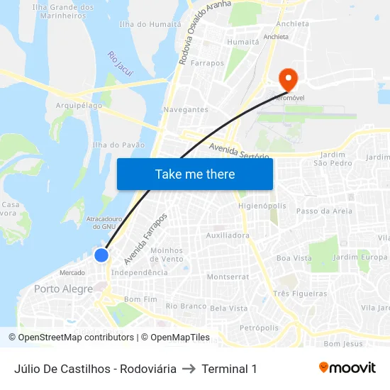 Júlio De Castilhos - Rodoviária to Terminal 1 map