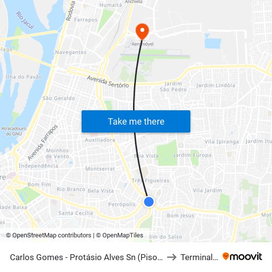 Carlos Gomes - Protásio Alves Sn (Piso 1) to Terminal 1 map