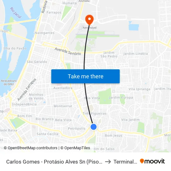 Carlos Gomes - Protásio Alves Sn (Piso 1) to Terminal 1 map