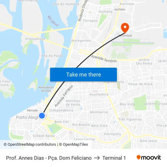 Prof. Annes Dias - Pça. Dom Feliciano to Terminal 1 map
