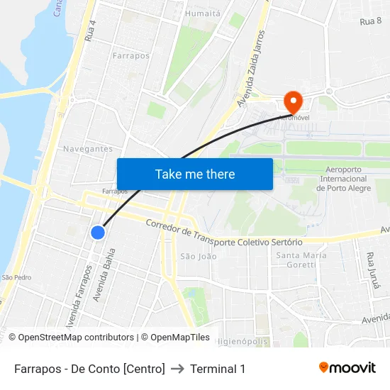 Farrapos - De Conto [Centro] to Terminal 1 map