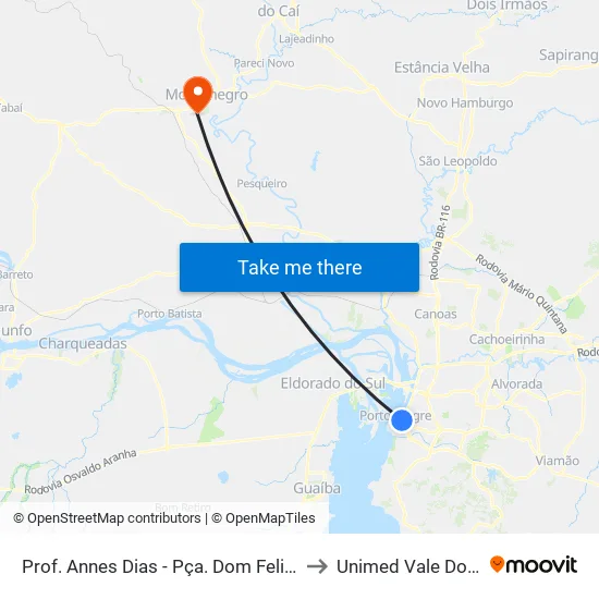 Prof. Annes Dias - Pça. Dom Feliciano to Unimed Vale Do Caí map