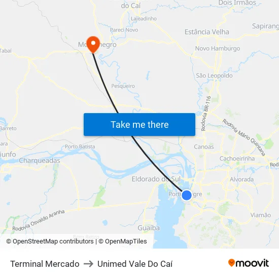 Terminal Mercado to Unimed Vale Do Caí map