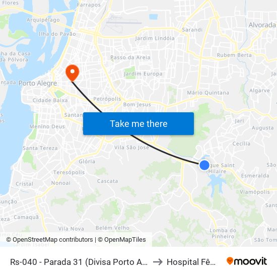 Rs-040 - Parada 31 (Divisa Porto Alegre) to Hospital Fêmina map
