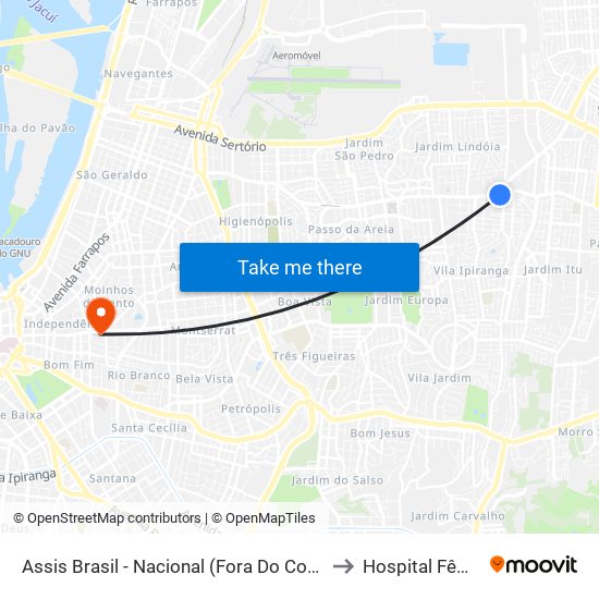 Assis Brasil - Nacional (Fora Do Corredor) to Hospital Fêmina map