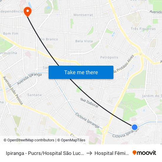 Ipiranga - Pucrs/Hospital São Lucas to Hospital Fêmina map