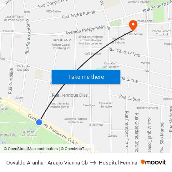 Osvaldo Aranha - Araújo Vianna Cb to Hospital Fêmina map