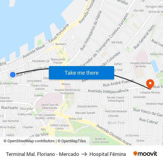 Terminal Mal. Floriano - Mercado to Hospital Fêmina map