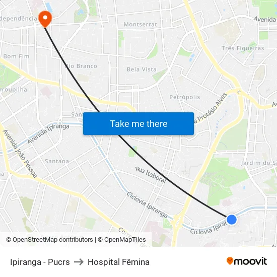 Ipiranga - Pucrs to Hospital Fêmina map