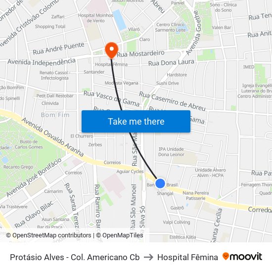 Protásio Alves - Col. Americano Cb to Hospital Fêmina map