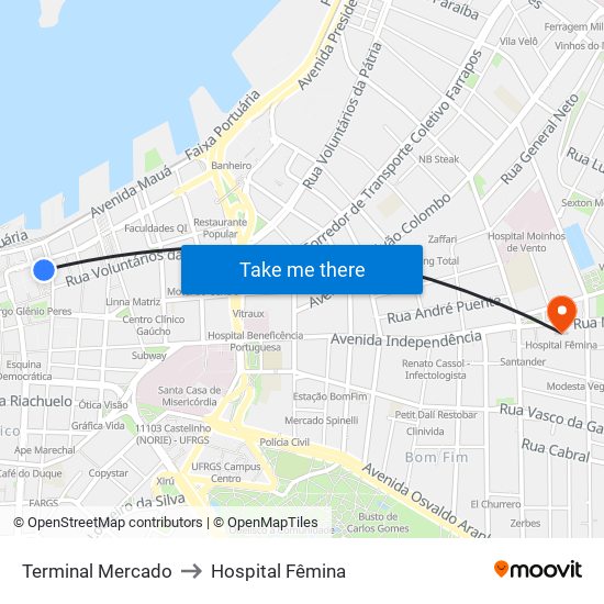 Terminal Mercado to Hospital Fêmina map