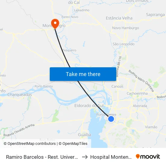 Ramiro Barcelos - Rest. Universitário to Hospital Montenegro map