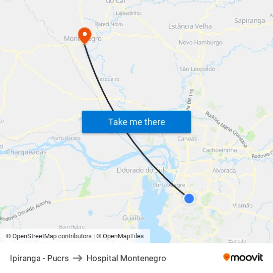 Ipiranga - Pucrs to Hospital Montenegro map