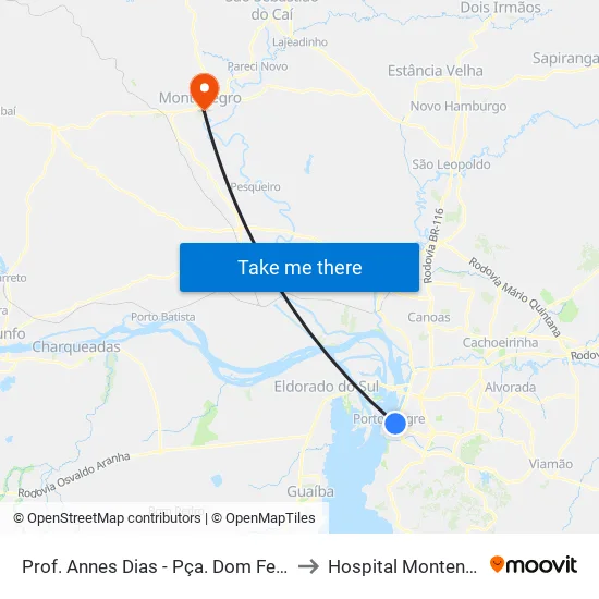 Prof. Annes Dias - Pça. Dom Feliciano to Hospital Montenegro map