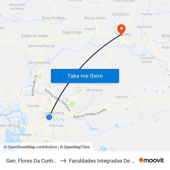 Gen. Flores Da Cunha - Parada 46 to Faculdades Integradas De Taquara - Faccat map