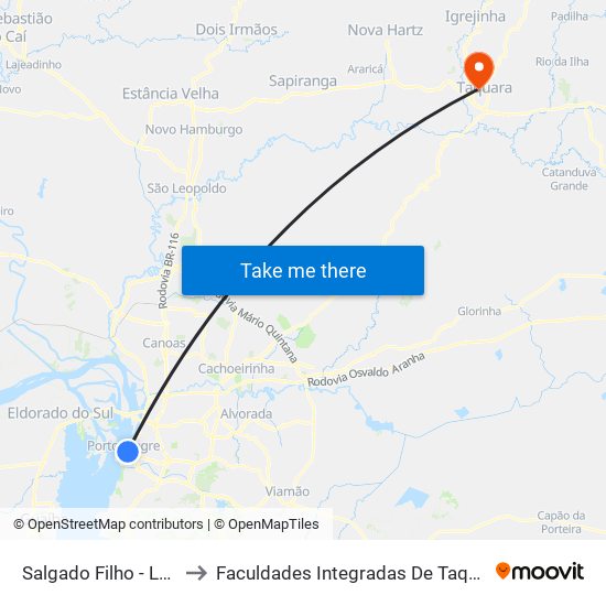 Salgado Filho - Lotações to Faculdades Integradas De Taquara - Faccat map