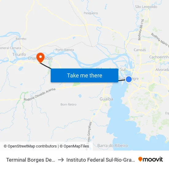 Terminal Borges De Medeiros to Instituto Federal Sul-Rio-Grandense (Ifsul) map