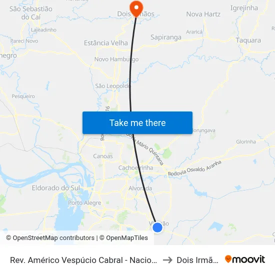 Rev. Américo Vespúcio Cabral - Nacional to Dois Irmãos map