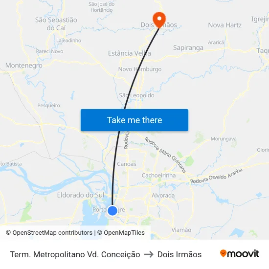 Term. Metropolitano Vd. Conceição to Dois Irmãos map