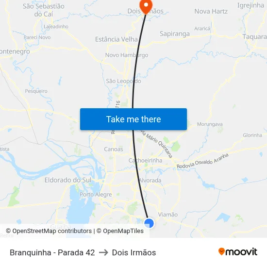 Branquinha - Parada 42 to Dois Irmãos map