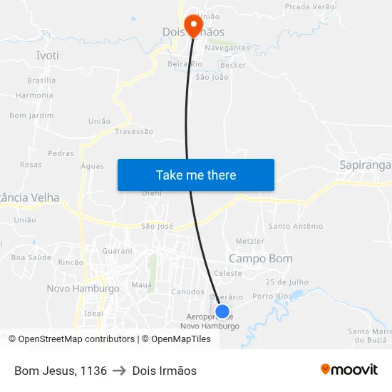 Bom Jesus, 1136 to Dois Irmãos map