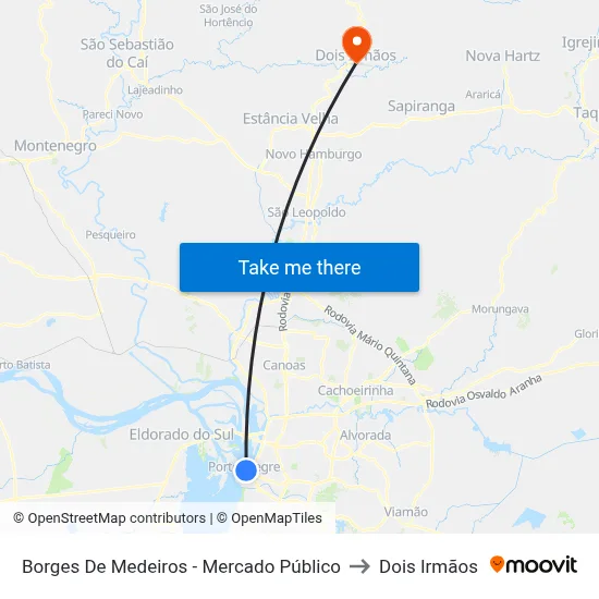 Borges De Medeiros - Mercado Público to Dois Irmãos map