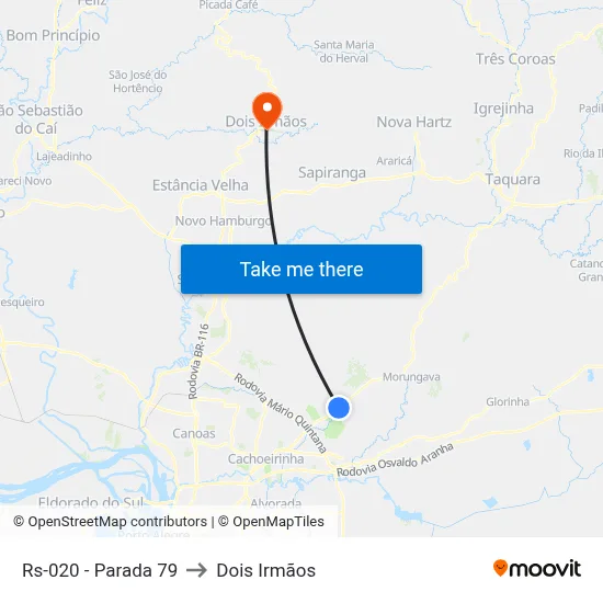 Rs-020 - Parada 79 to Dois Irmãos map