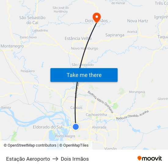 Estação Aeroporto to Dois Irmãos map