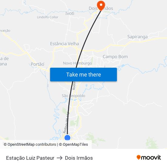 Estação Luiz Pasteur to Dois Irmãos map