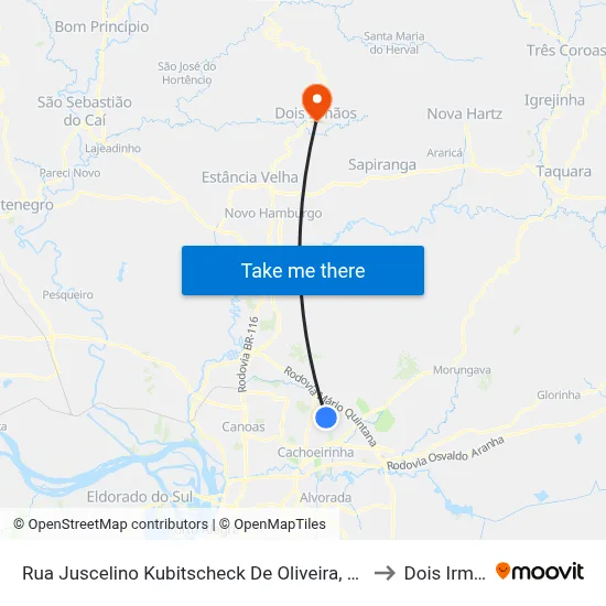 Rua Juscelino Kubitscheck De Oliveira, 1202-1230 to Dois Irmãos map