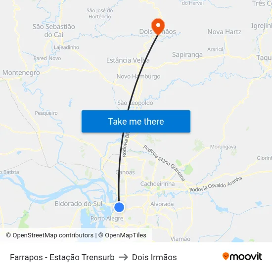 Farrapos - Estação Trensurb to Dois Irmãos map