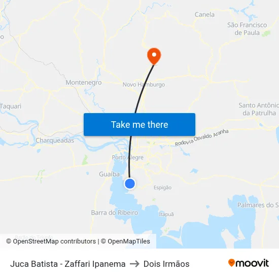 Juca Batista - Zaffari Ipanema to Dois Irmãos map