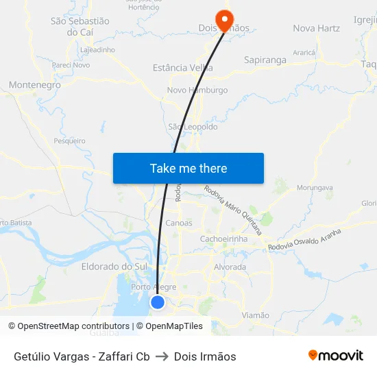 Getúlio Vargas - Zaffari Cb to Dois Irmãos map