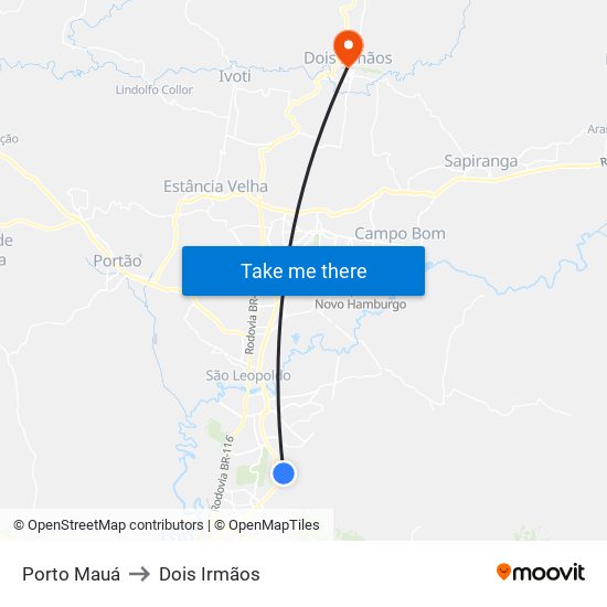 Porto Mauá to Dois Irmãos map