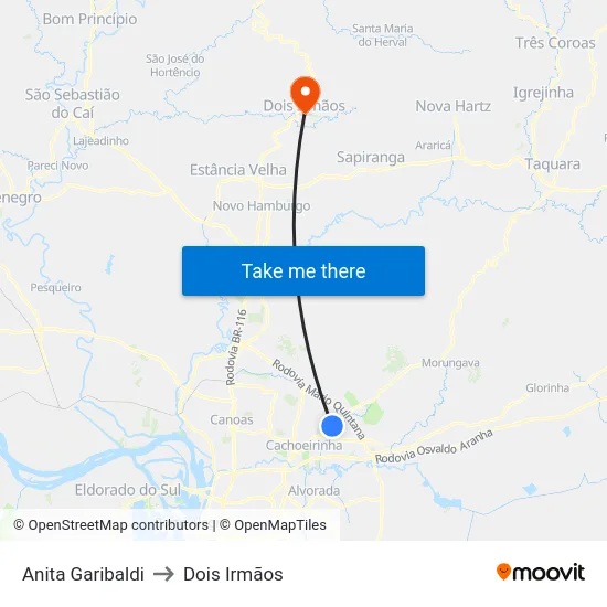 Anita Garibaldi to Dois Irmãos map