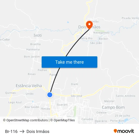 Br-116 to Dois Irmãos map