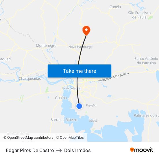 Edgar Pires De Castro to Dois Irmãos map