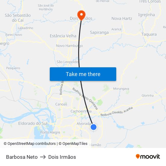 Barbosa Neto to Dois Irmãos map